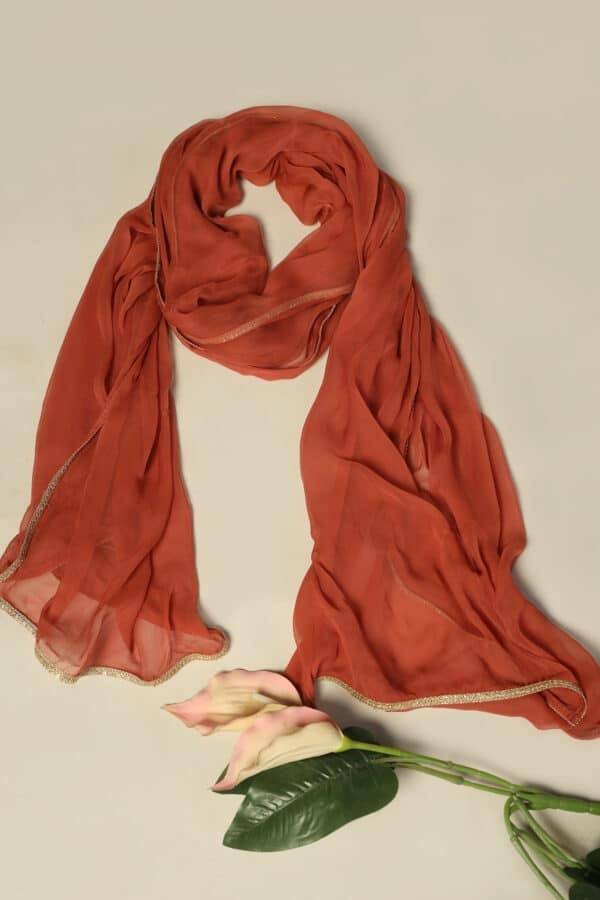 Rust Viscose Chiffon Ensemble Dupatta