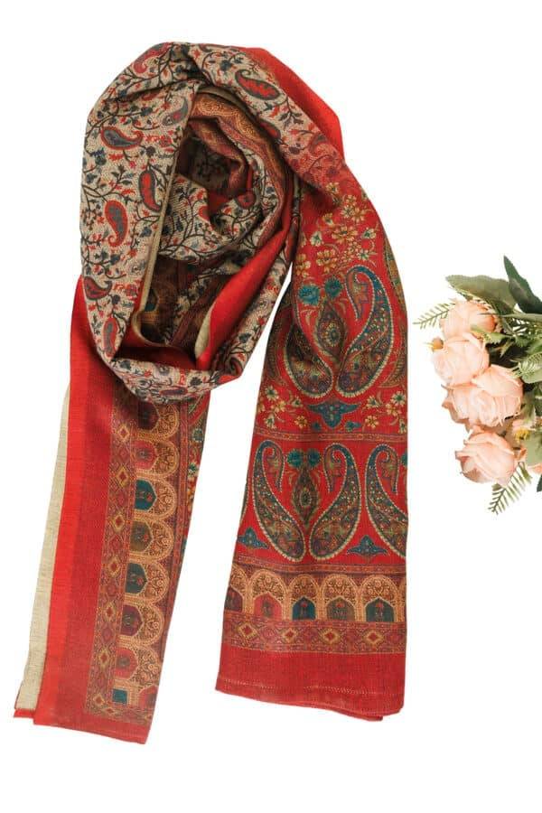 Dark Red Printed Pashmina Winter Dupatta