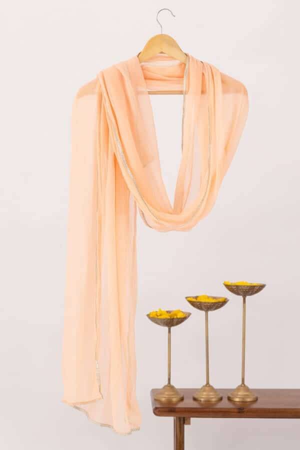 Peach Chiffon Ensemble with Dupatta