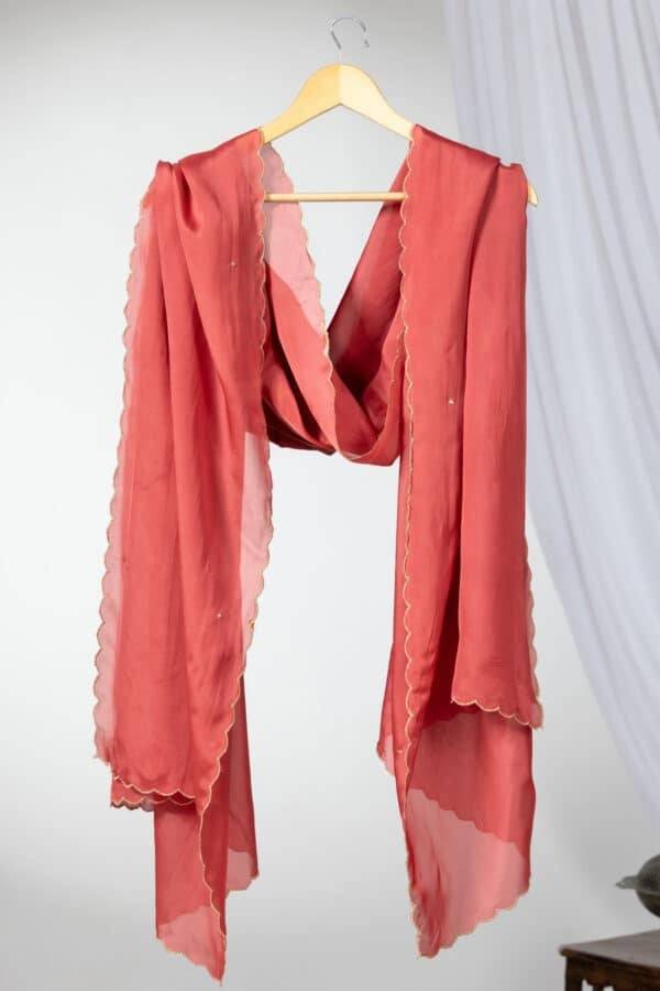 Red Embellished Organza Viscose Dupatta