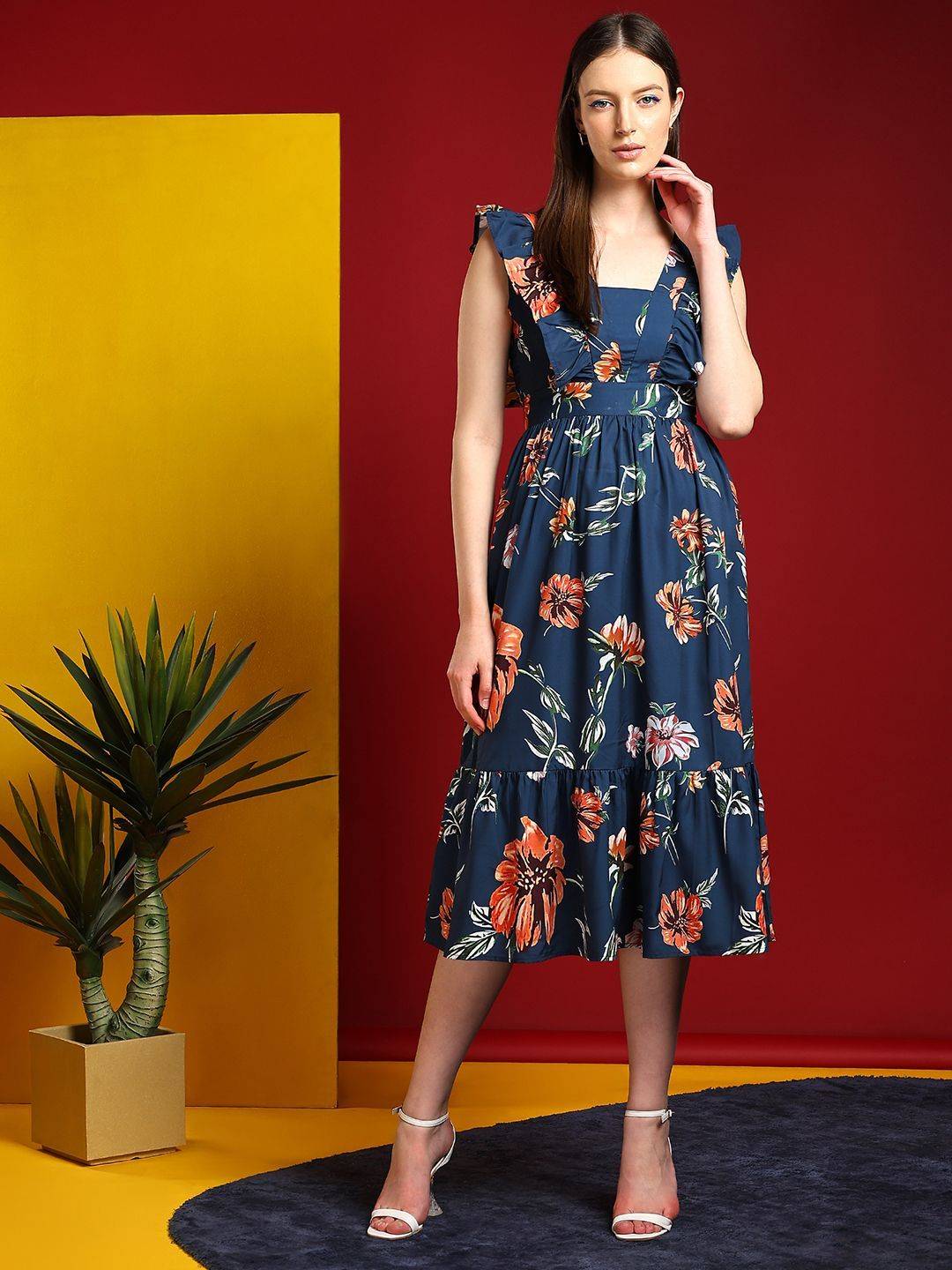 Kotty Print Crepe Fit & Flare Midi Dress