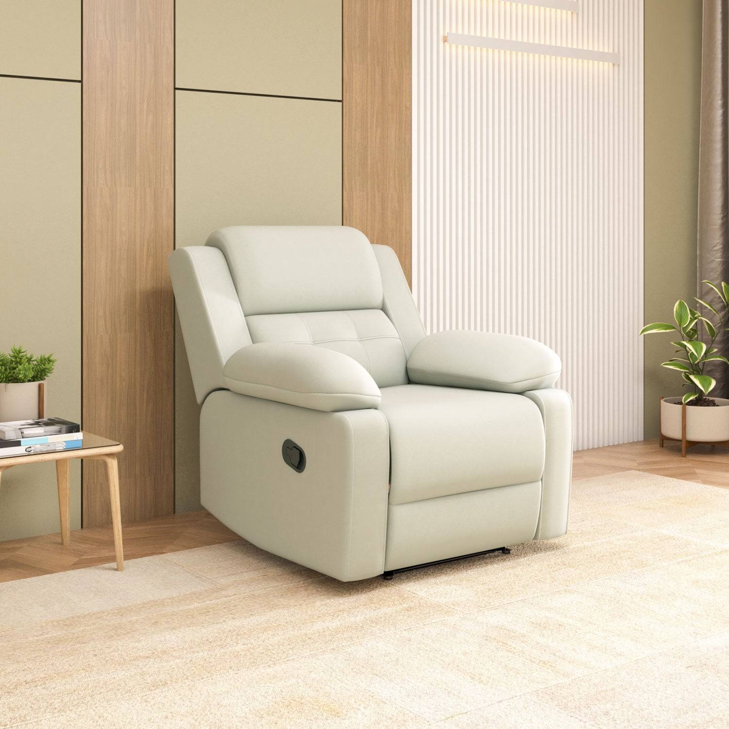 Derik 1 Seater Manual Recliner Sofa- Beige