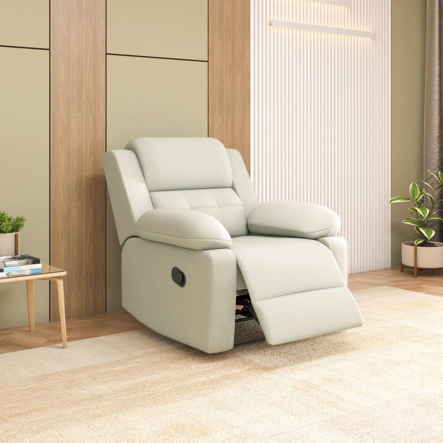 Derik 1 Seater Manual Recliner Sofa- Beige