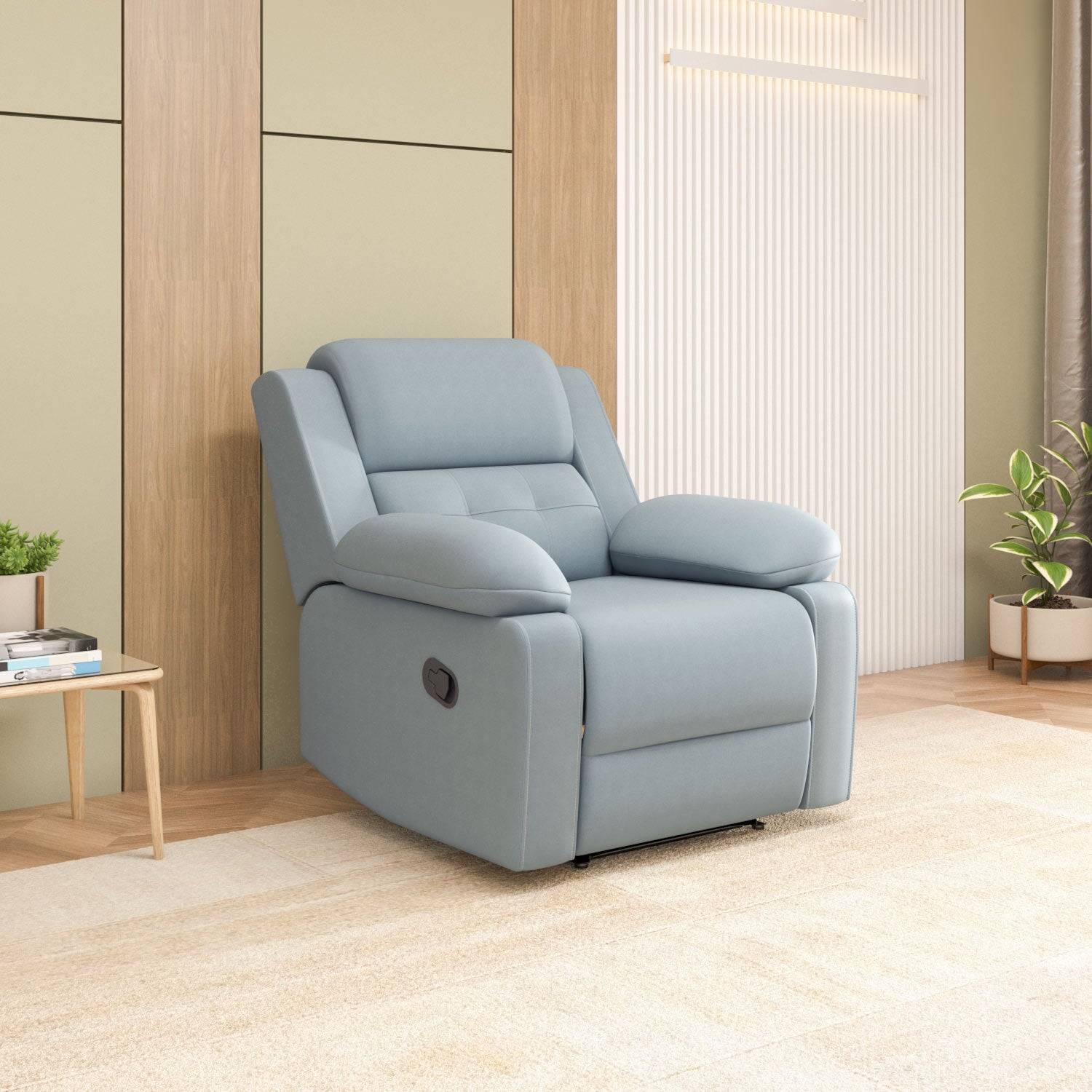 Derik 1 Seater Manual Recliner Sofa- Metallic Grey