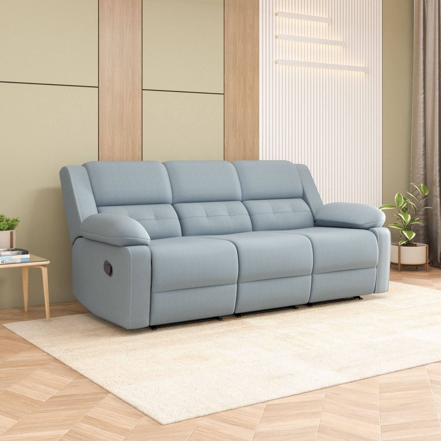 Derik 3 Seater Manual Recliner Sofa- Metallic Grey