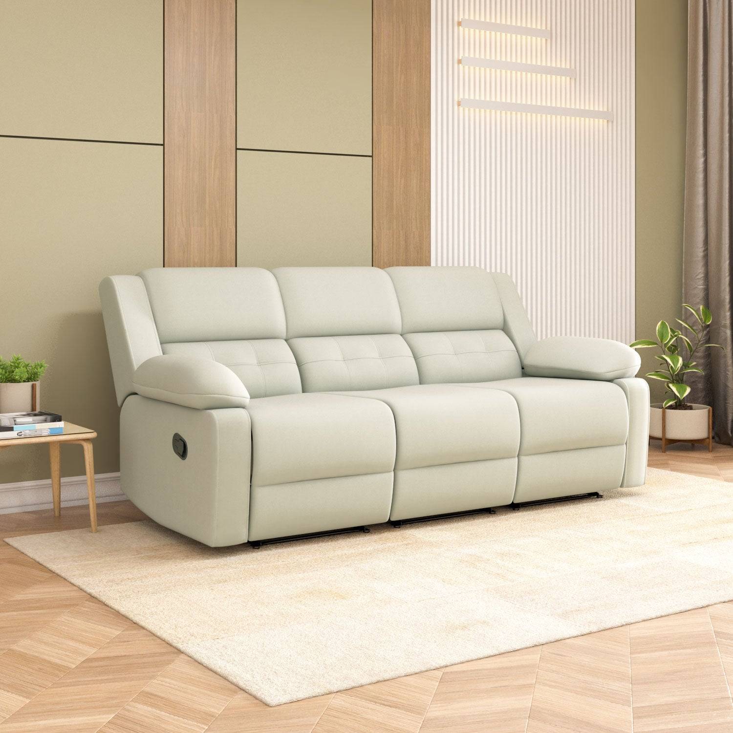 Derik 3 Seater Manual Recliner Sofa- Beige
