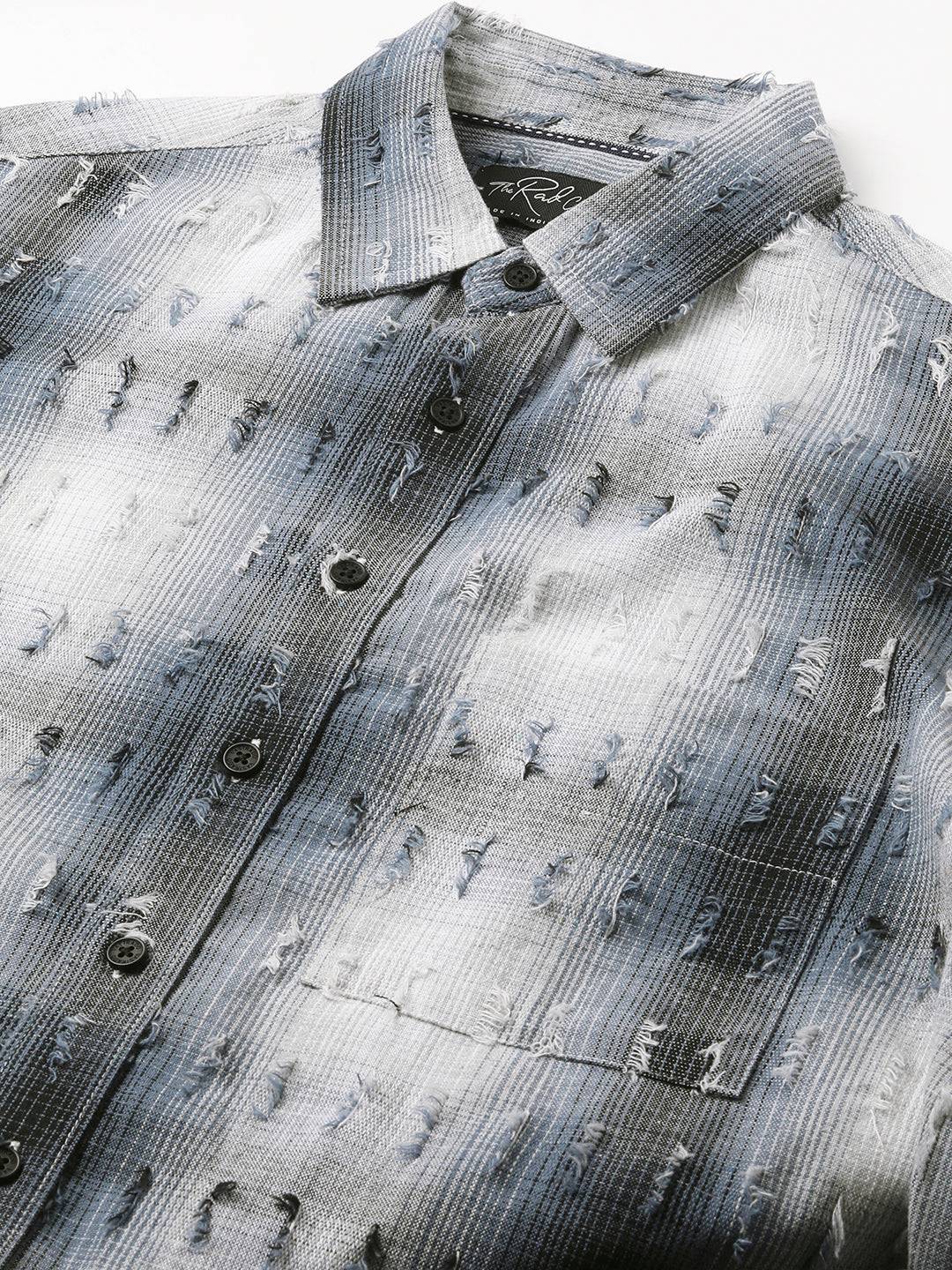 Midnight Blue Frayed Checks Boxy Fit Crop Shirt Buy only at ₹759