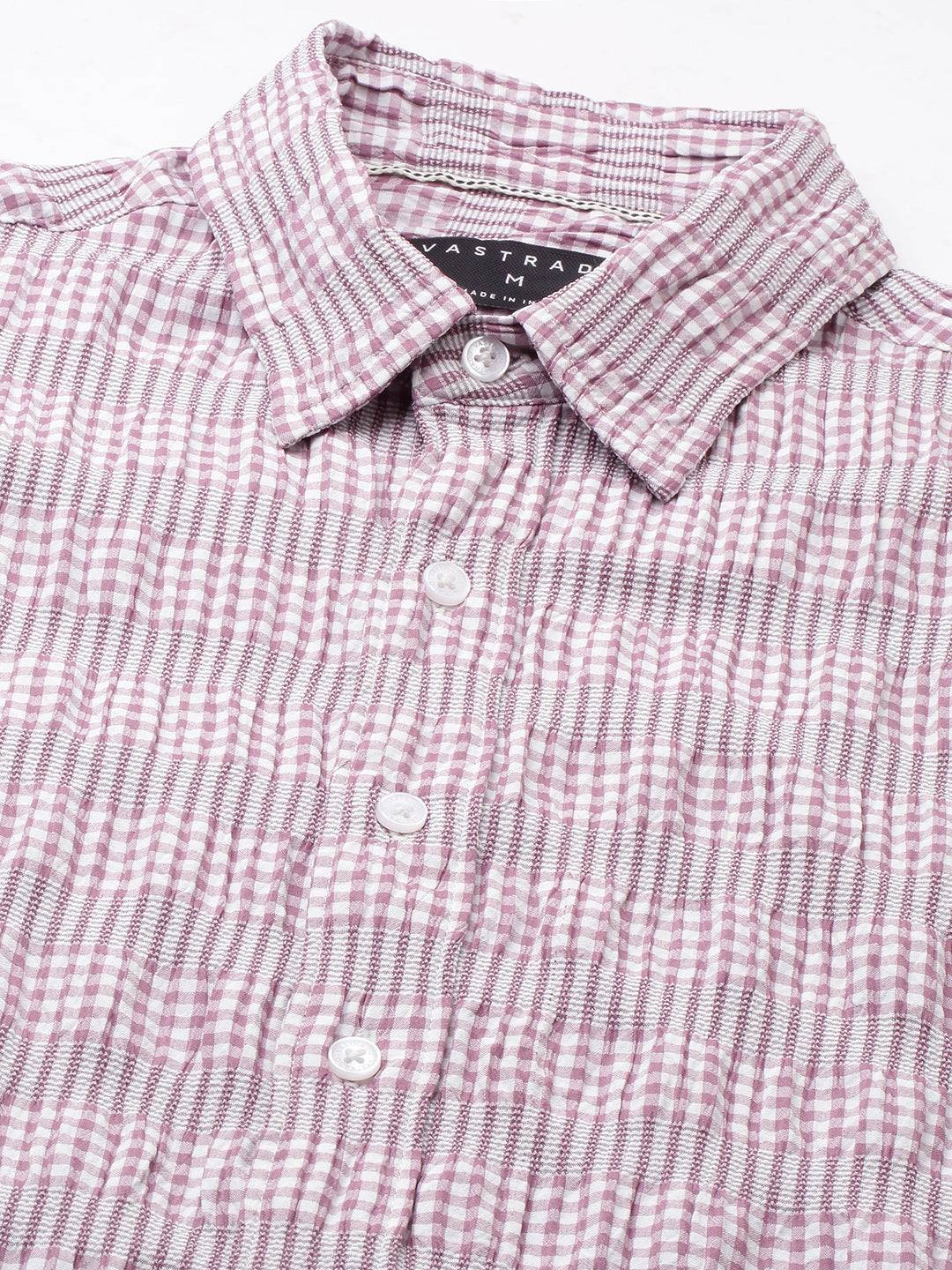 Lilac Seersucker Checks Boxy Fit Crop Shirt Buy only at ₹659
