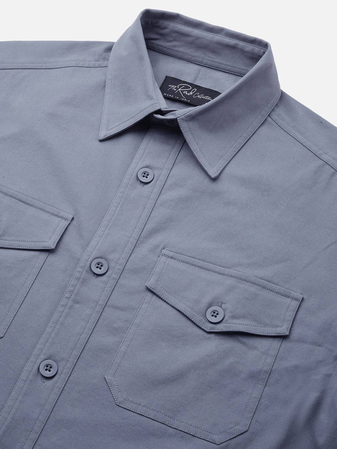 Super Soft Solid Glaucous Blue Double Pocket Overshirt Buy only at ₹799