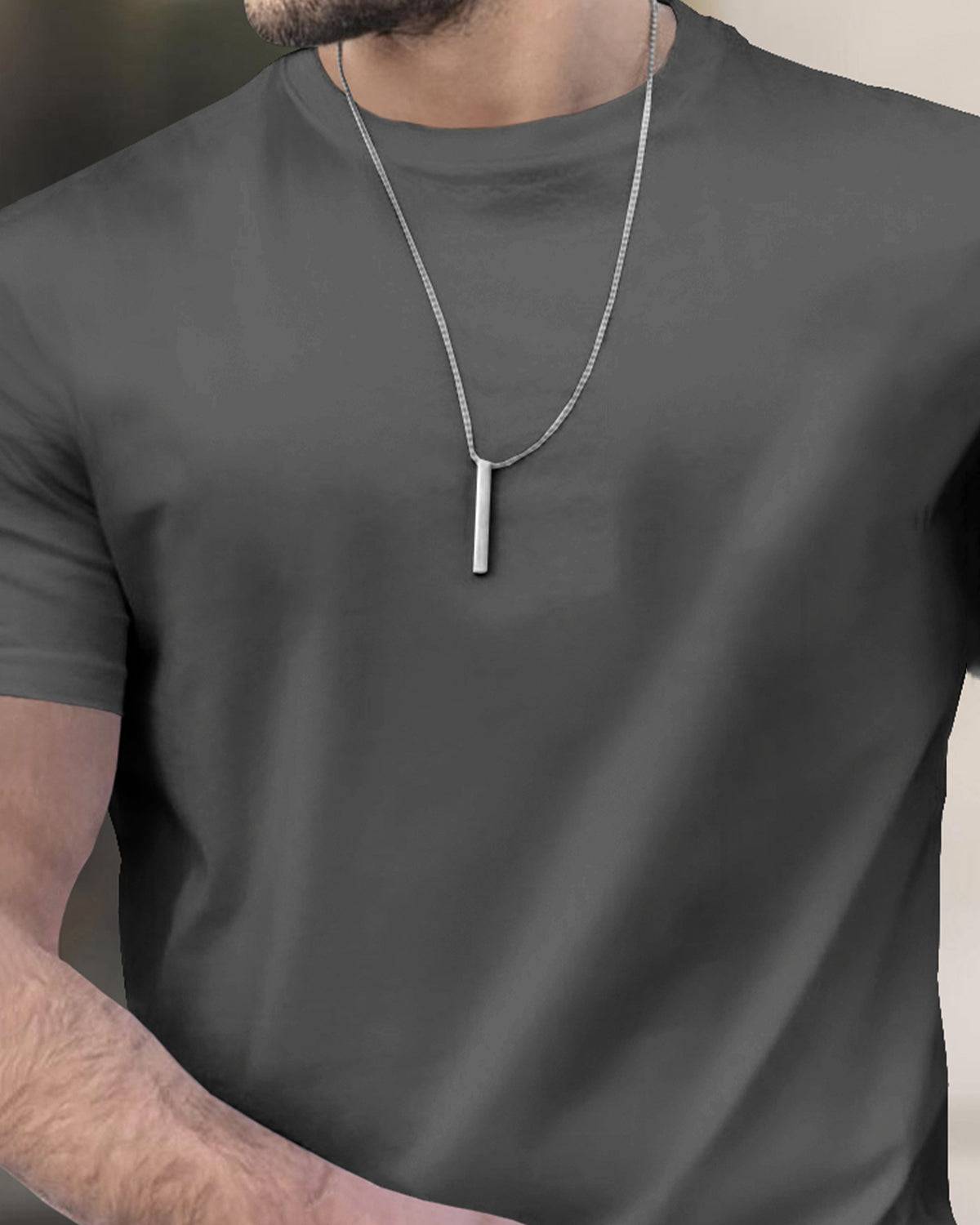 (Pack Of 1) Men Half Sleeve Round Neck Plain Dark Grey T-shirt