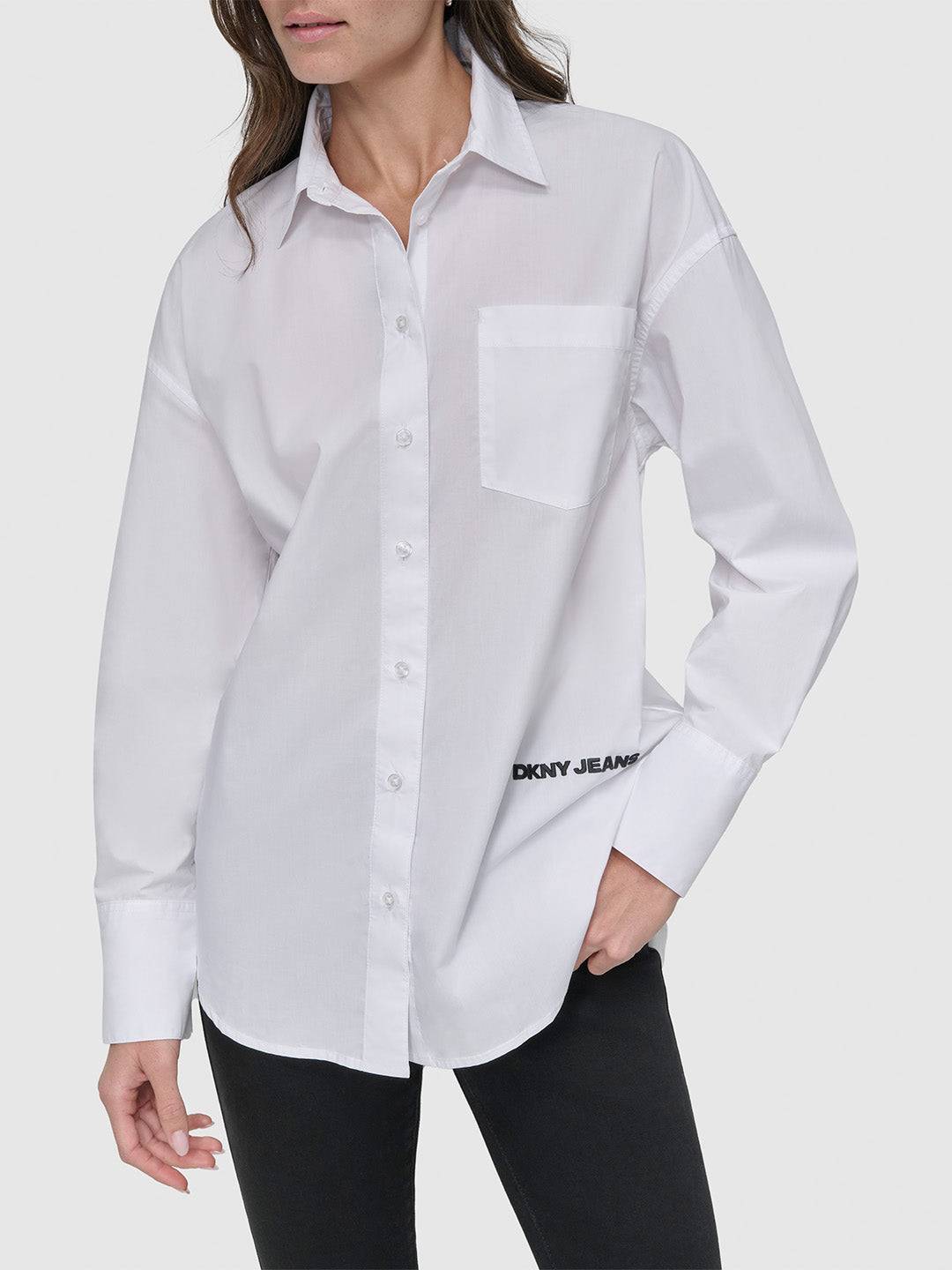 DKNY Women White Solid Collar Shirt