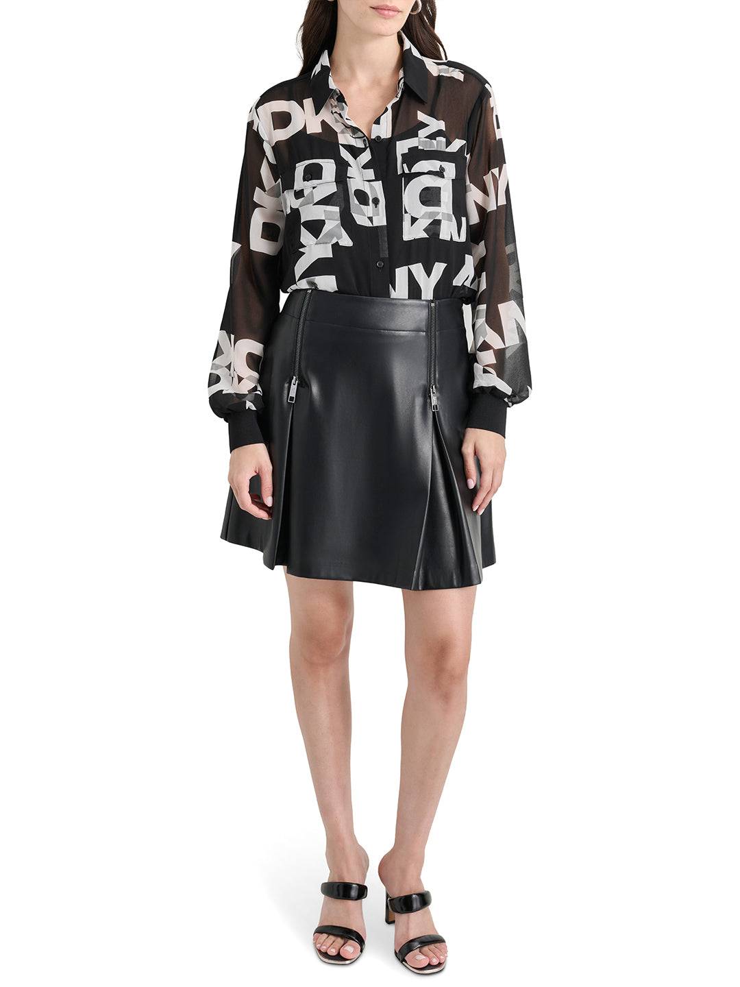 DKNY Women Black Printed Collar Shirt