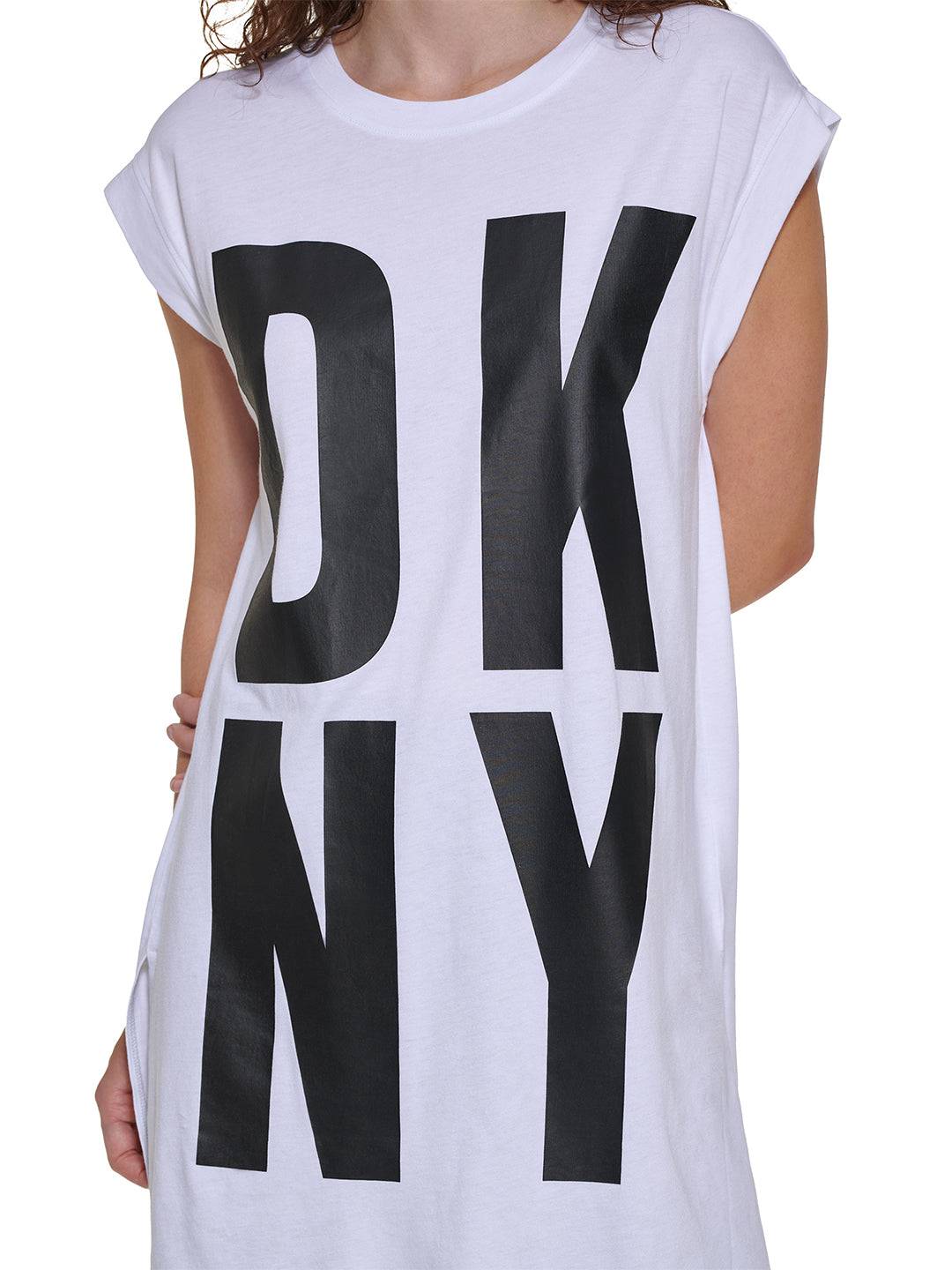 DKNY Women White Printed Round Neck Tshirt