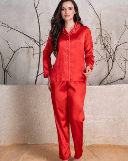 Classic Red Notched Collar Pajama Set, Perfect for Valentine’s Day