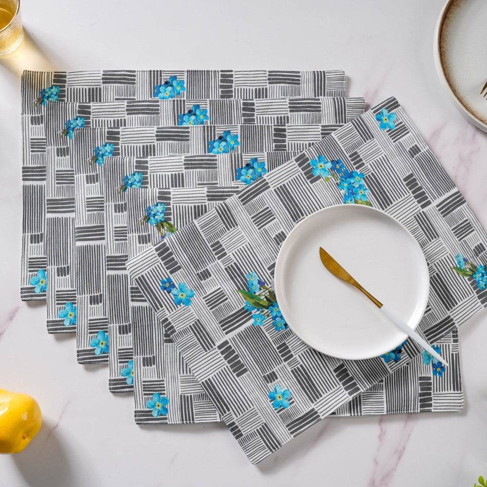 Bluebell Dining Cotton Printed Table Mat Grey Set Of 6