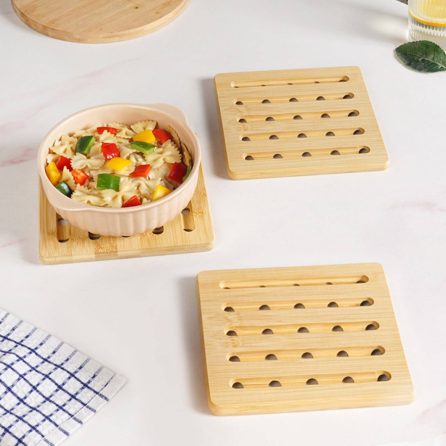 Set Of 3 Bamboo Wood Square Trivet
