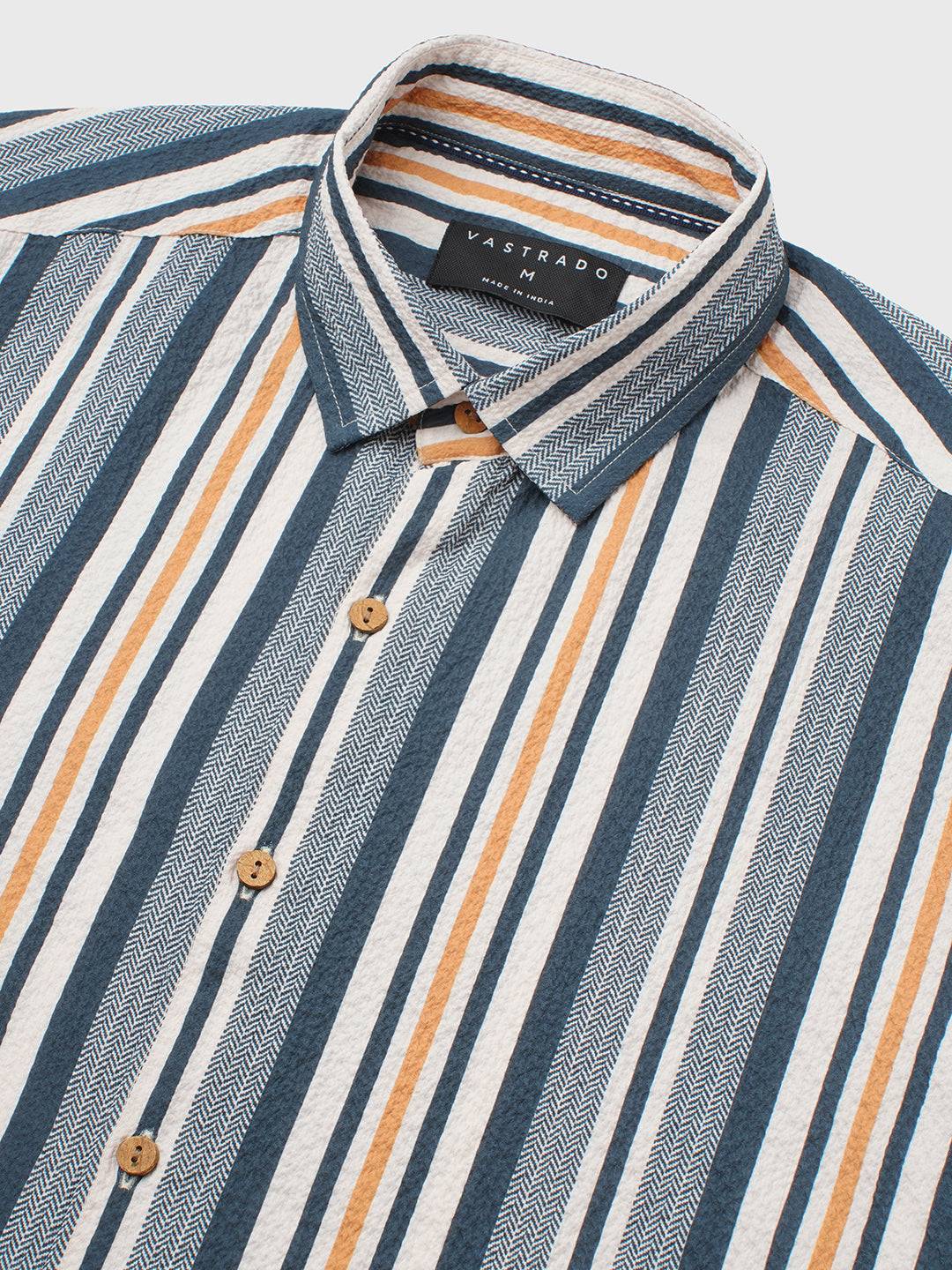 Teal Blue & Cream Crinkled Shirt Buy only at ₹659