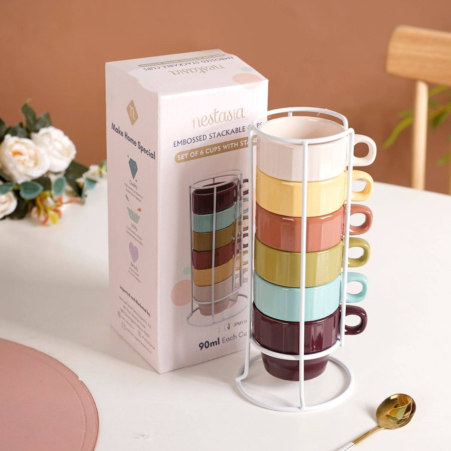 Stackable Mini Tea Cup Set Of 6 Kaori Sunset Hues 90ml buy only at ₹995