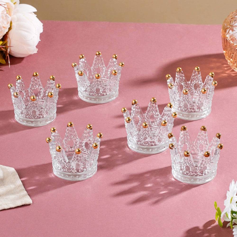 Gold Detail Crown Tea Light Holder Set Of 6