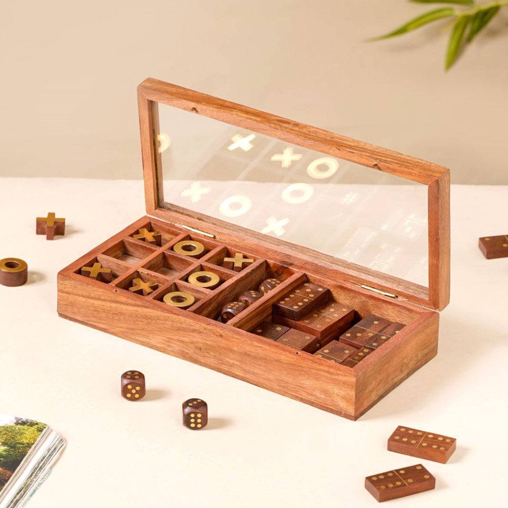 3 in 1 Portable Game Wooden Box Set buy only at ₹1350