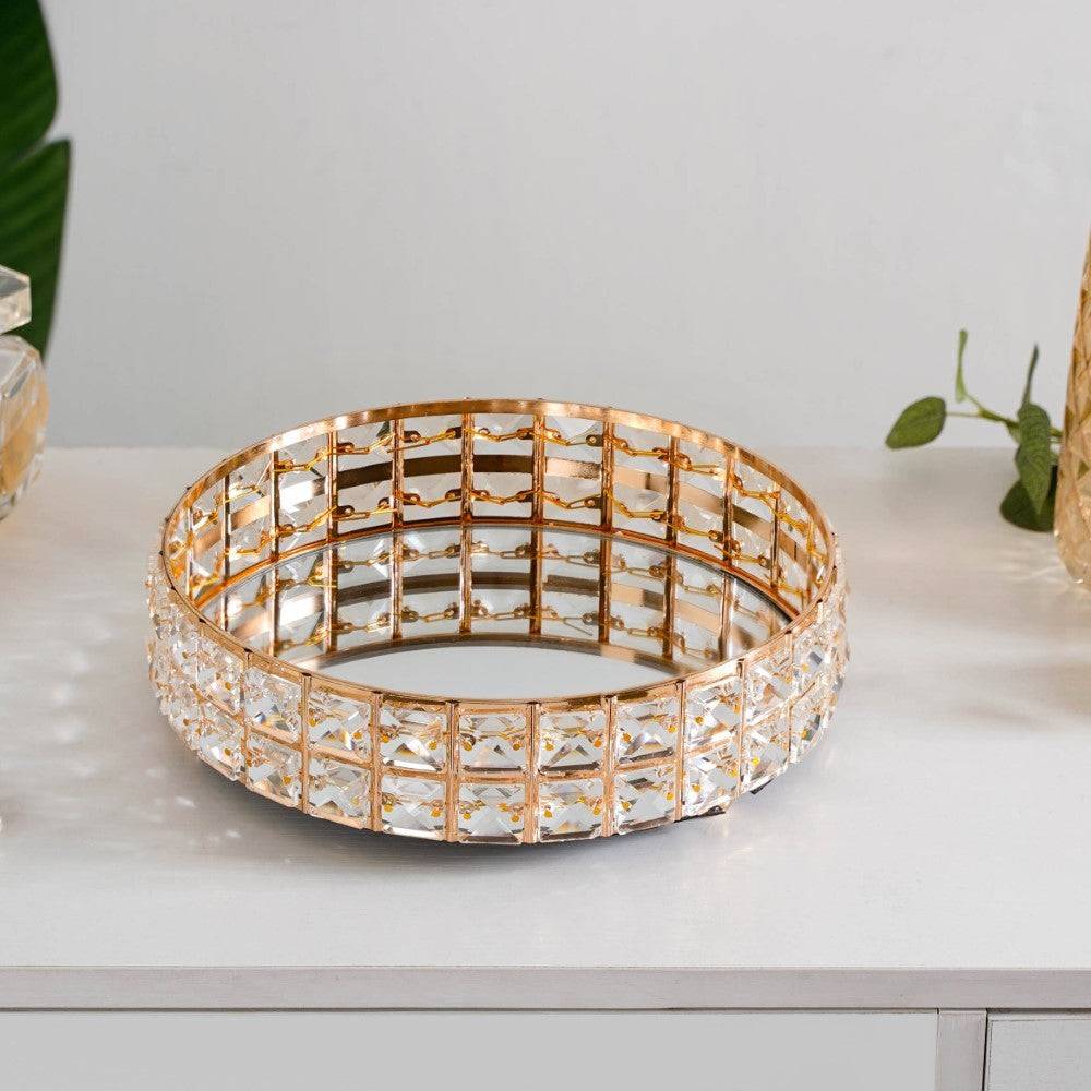 Crystal Round Mirror Tray Small