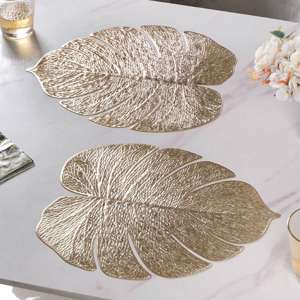 Taro Leaves Placemat Set of 6 Gold 15x12 Inch buy only at ₹1350