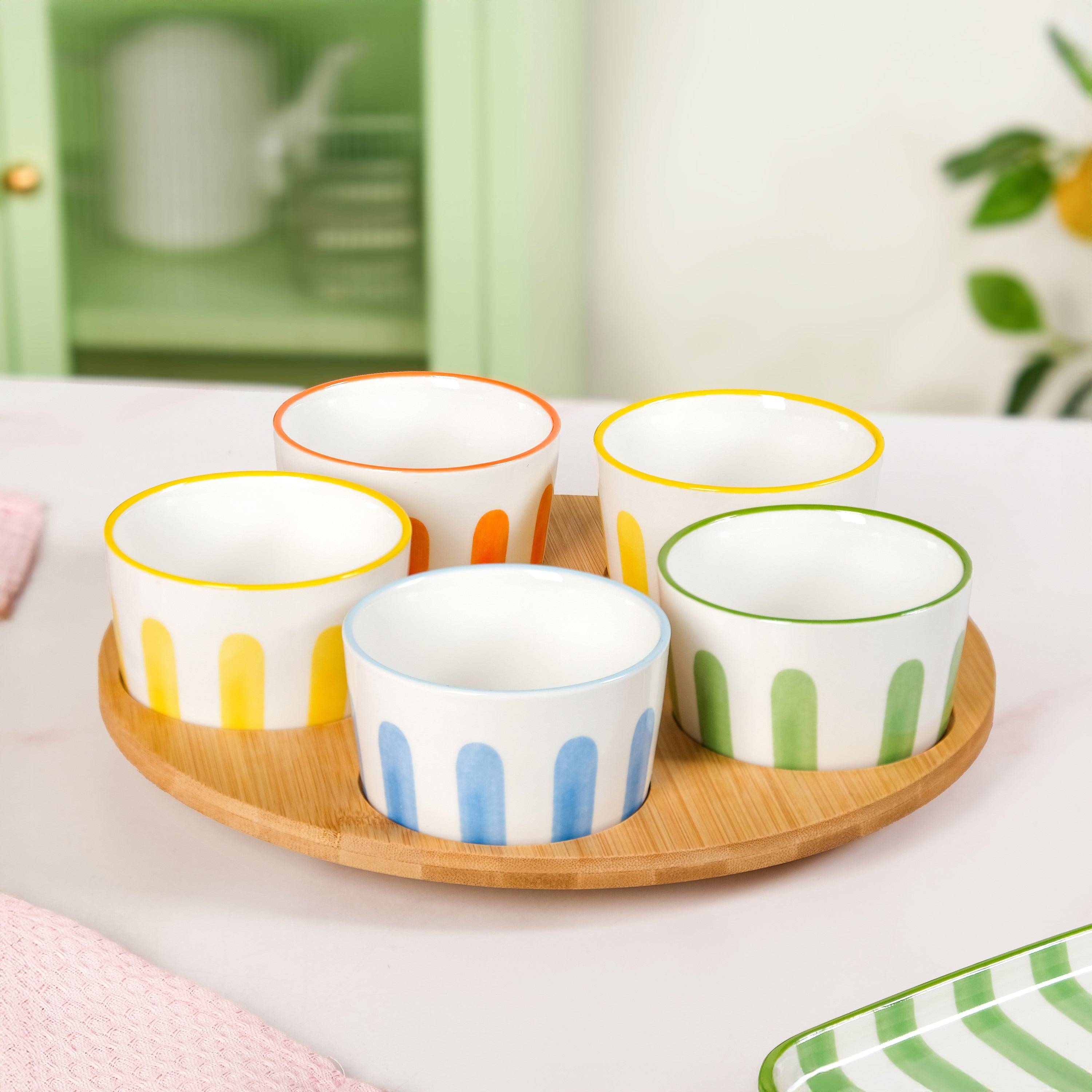 Carnival Stripe Lazy Suzan With Ceramic Bowls Set Of 6 buy only at ₹1850