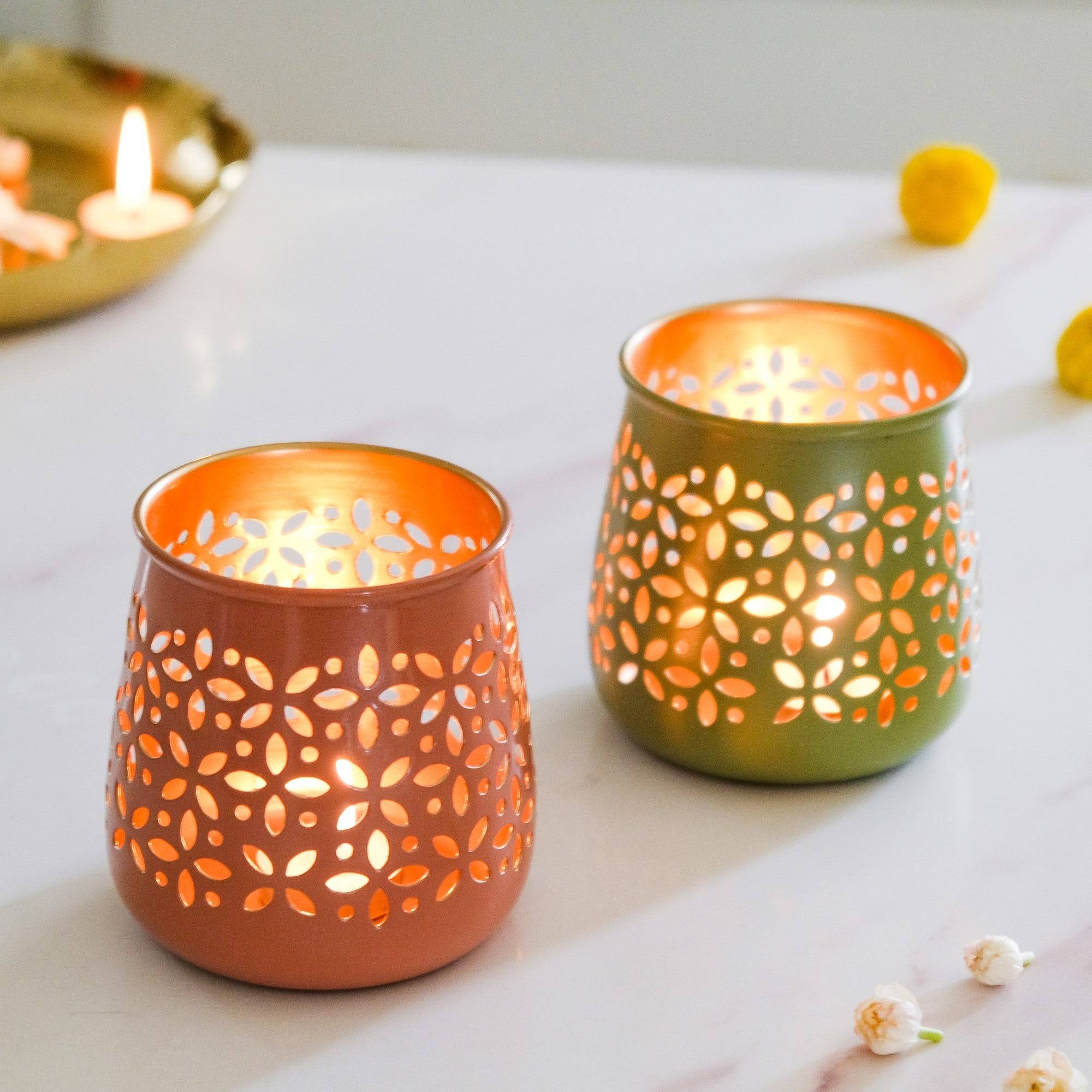 Tealight Candle Holder With Cutwork Set Of 2