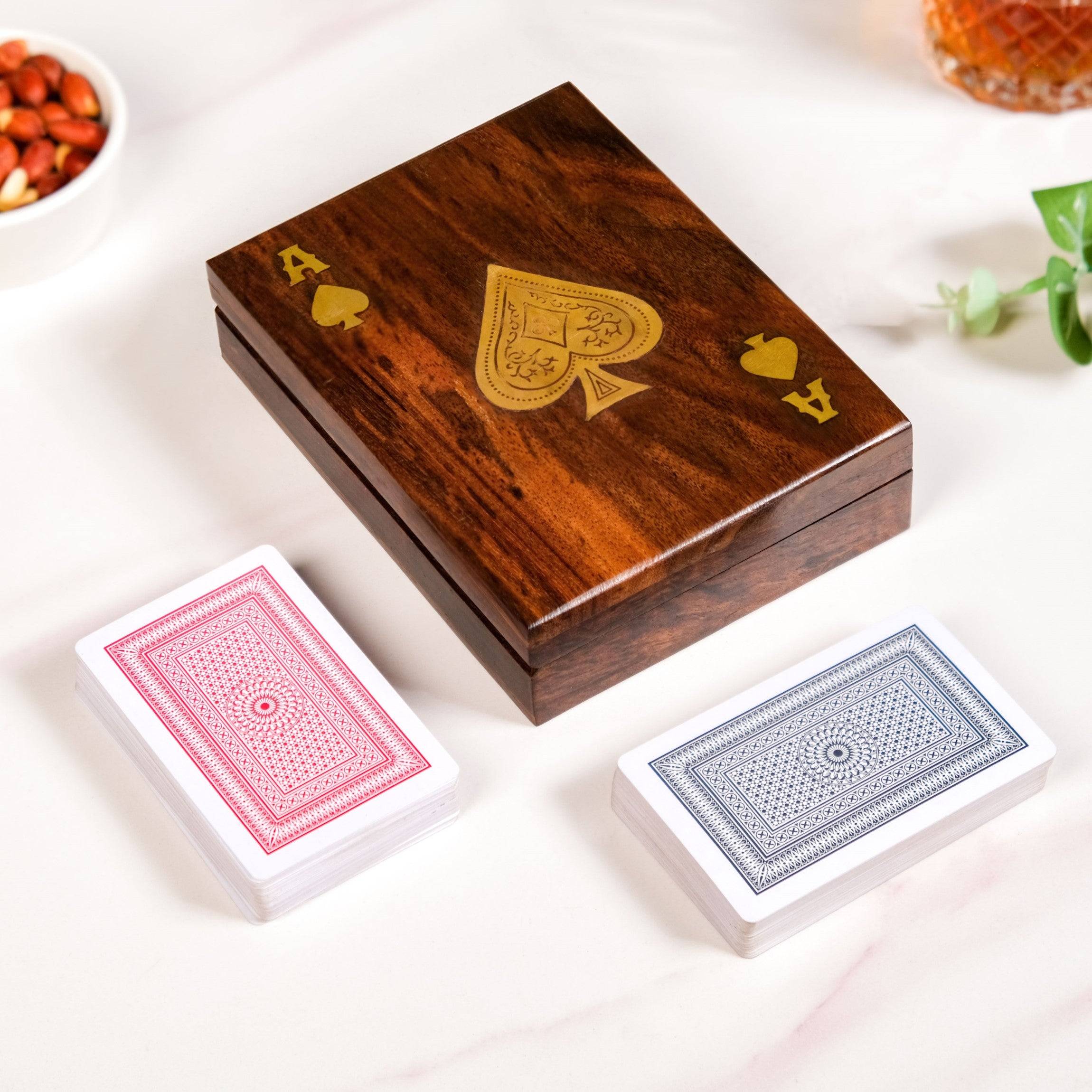 Ace Wooden Card Box With 2 Card Decks