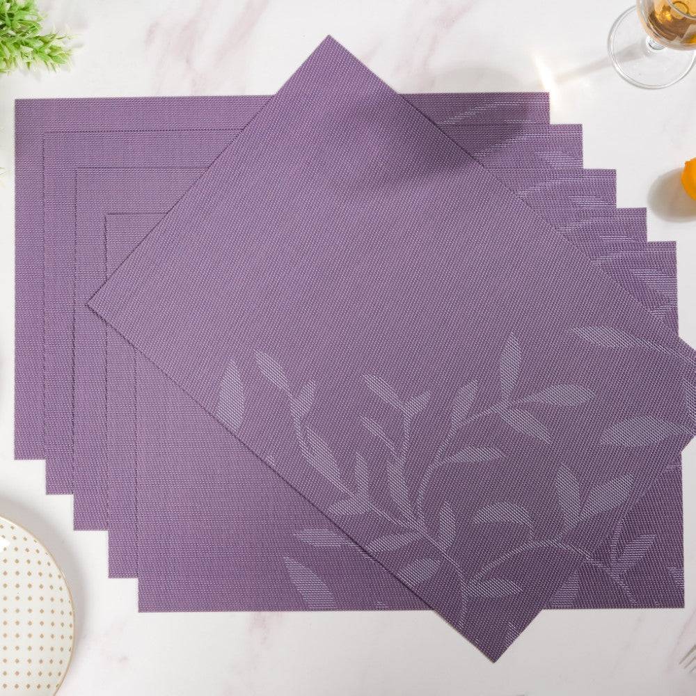 Leaves Reversible Table Mat Set Of 6 Purple 17x11 Inch