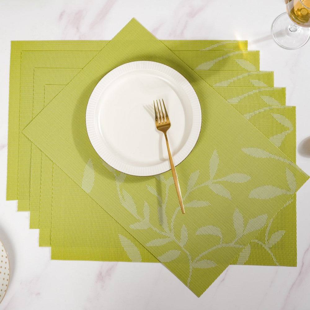 Leaves Reversible Table Mat Set Of 6 Green 17x11 Inch