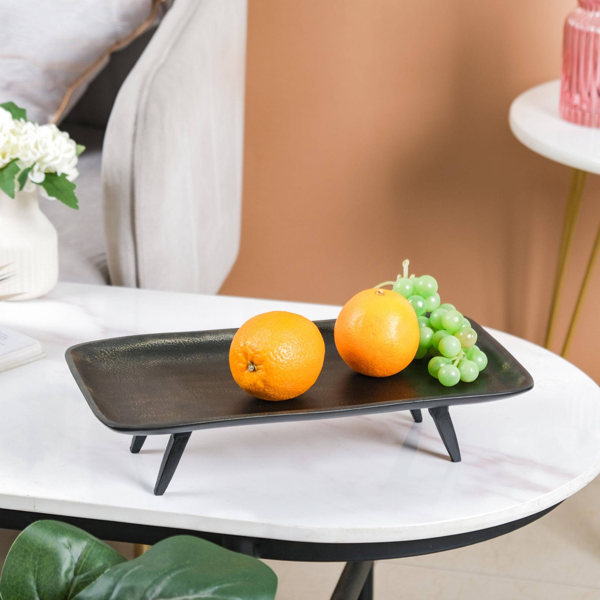 Tray With Stand Matte Black Gold 14x7 Inch