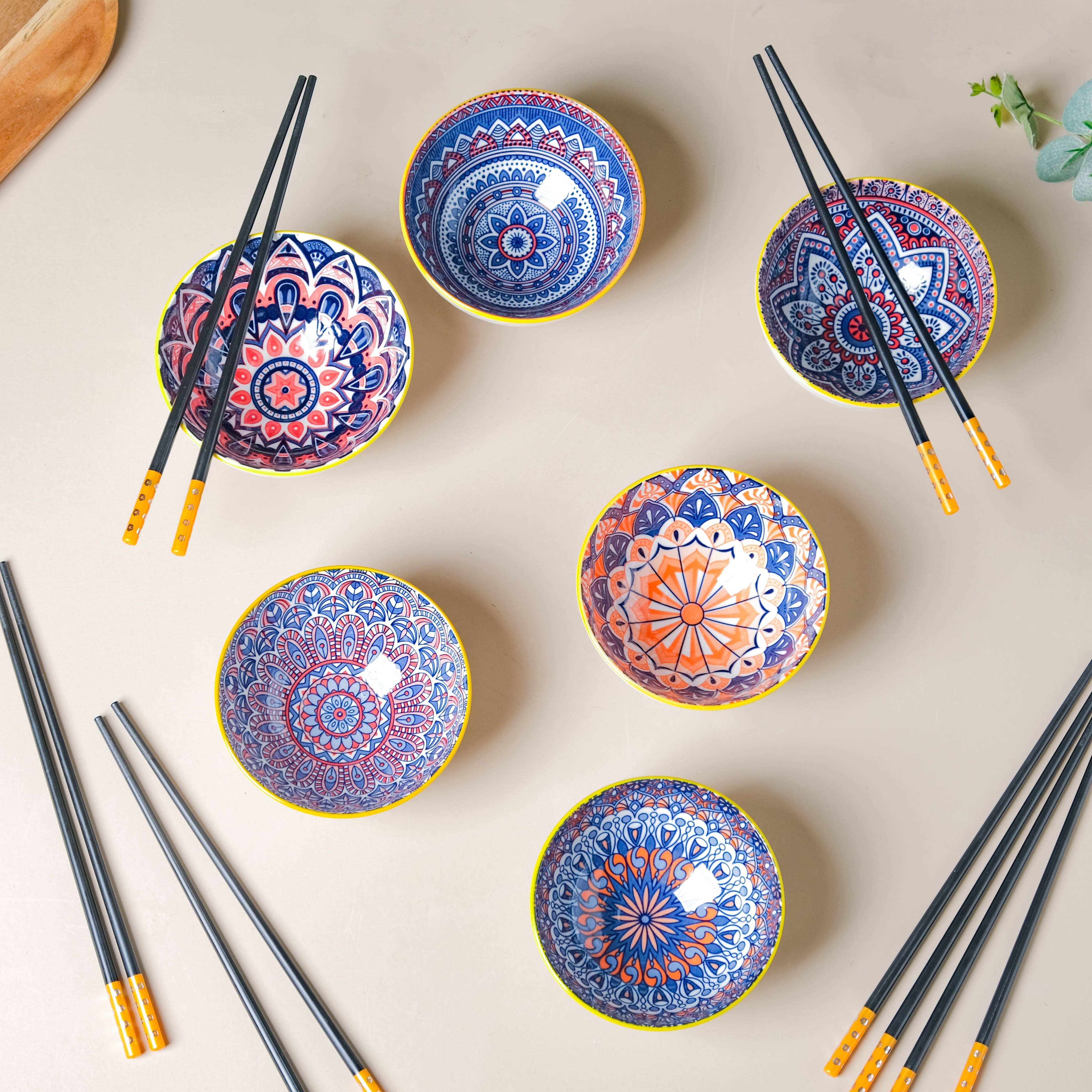 Mandala Snack Bowl Set Of 6 With Chopsticks buy only at ₹995