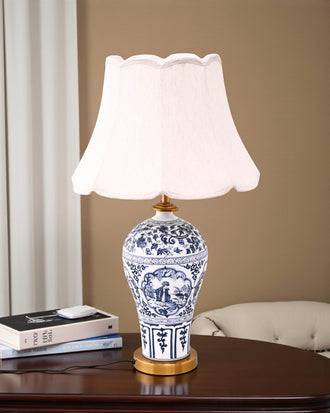 Courtly Scene Blue & White Porcelain Table Lamp