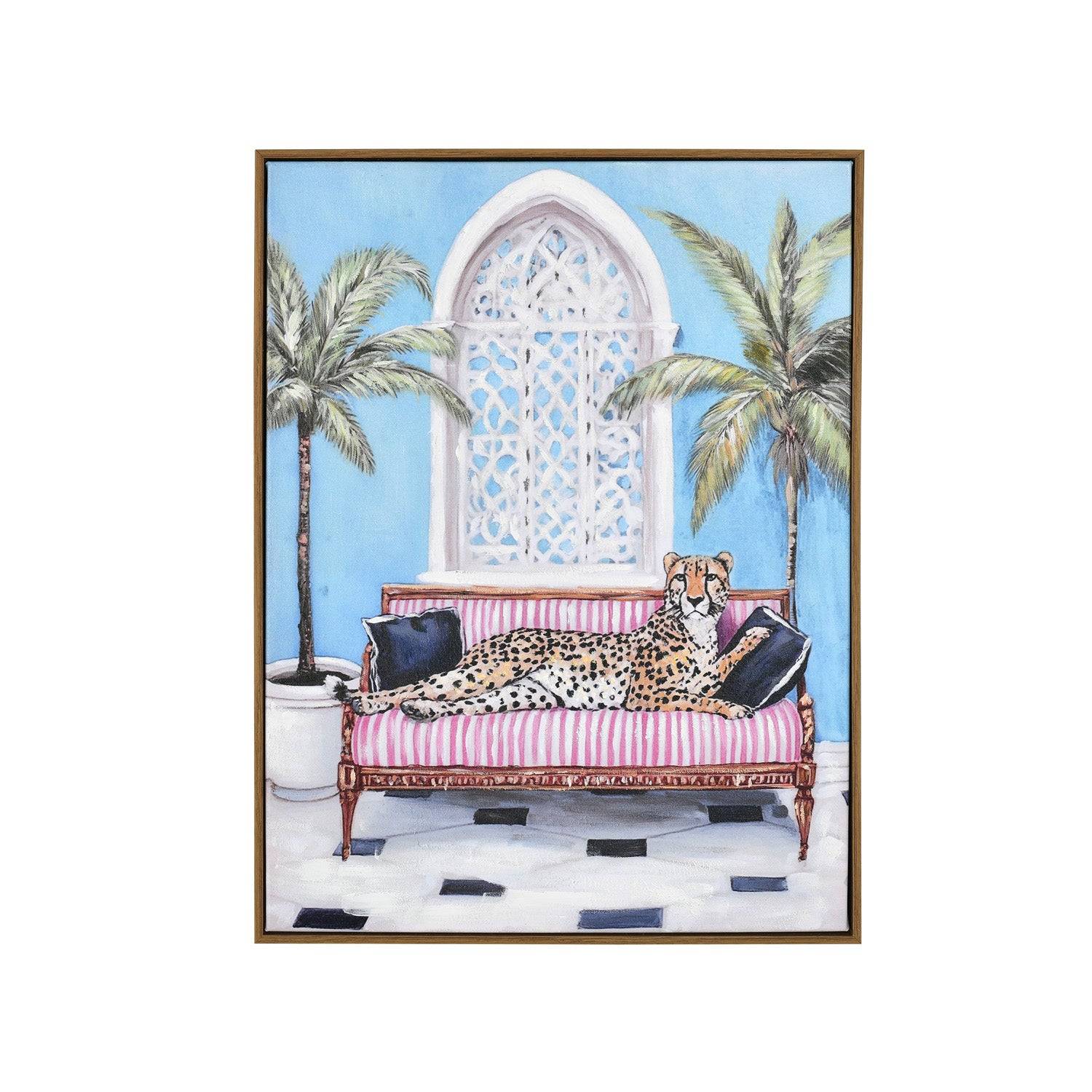 Tiger On Sofa Canvas Wall Painting (Multicolor)