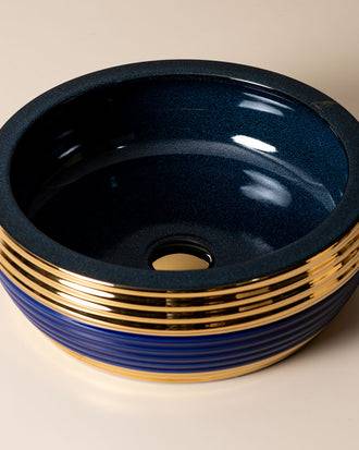 Blue & Gold Porcelain Countertop Wash Basin