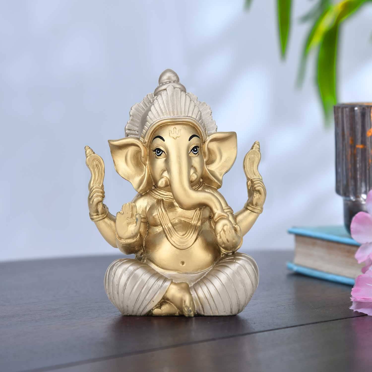 Ekdanta Ganesha Decorative Polyresin Showpiece- Gold and Silver