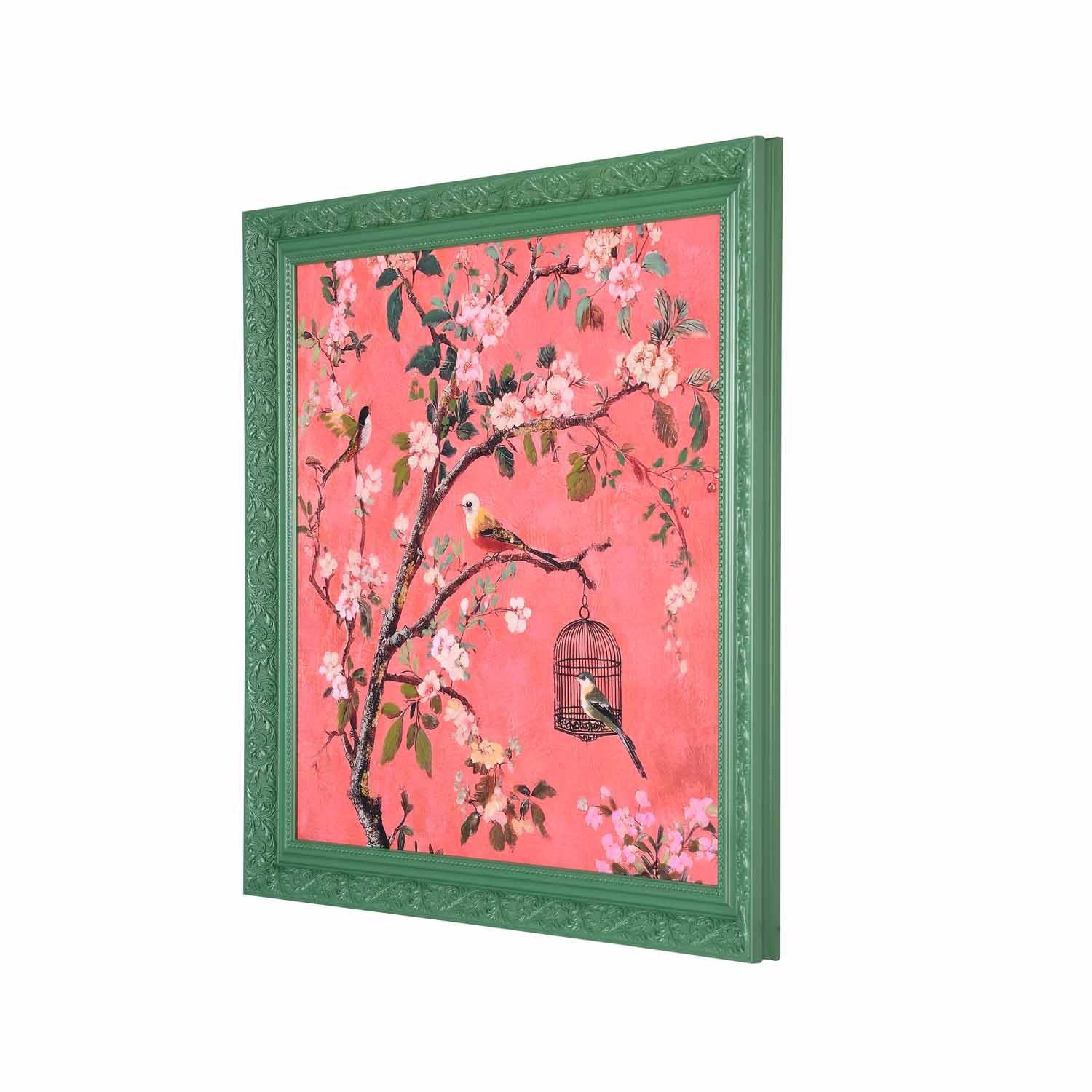 Birds in Blossom Canvas Wall Painting- Pink
