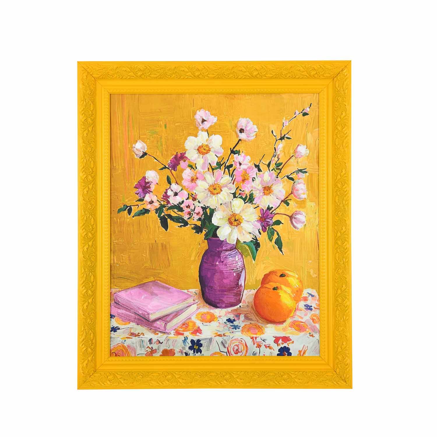 Vase and Books Canvas Wall Painting- Multicolor