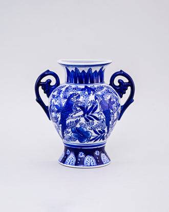 Vintage Aviary Blue & White Wall Vase