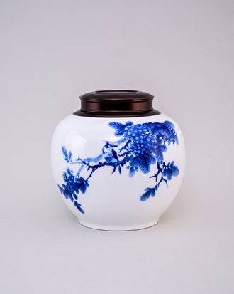 Chrysanthemum Blue & White Porcelain Storage Jar
