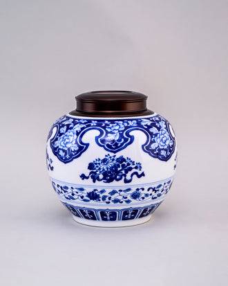 Floral Motifs Blue & White Ceramic Storage Jar