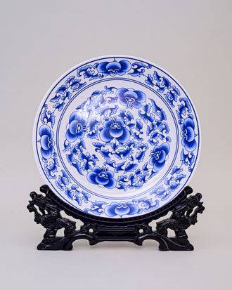 Blue Peony Blossom Decorative Plate - 35 cm