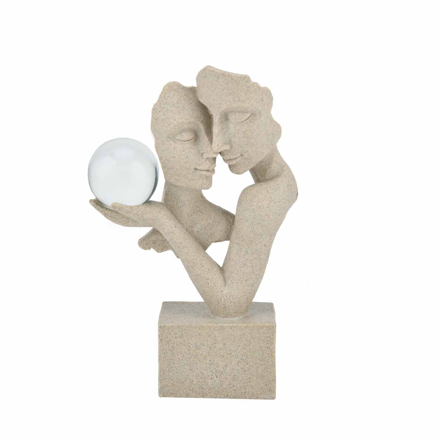 Abstract Couple Holding Crystal Sphere Decorative Polyresin Showpiece- Sand Brown