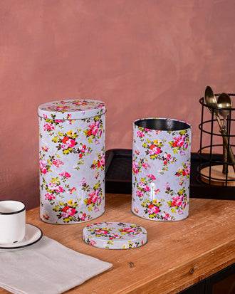 Floral Charm Storage Canisters - Set Of 2