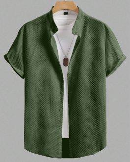 Men’s Textured Half Sleeve Green Shirt