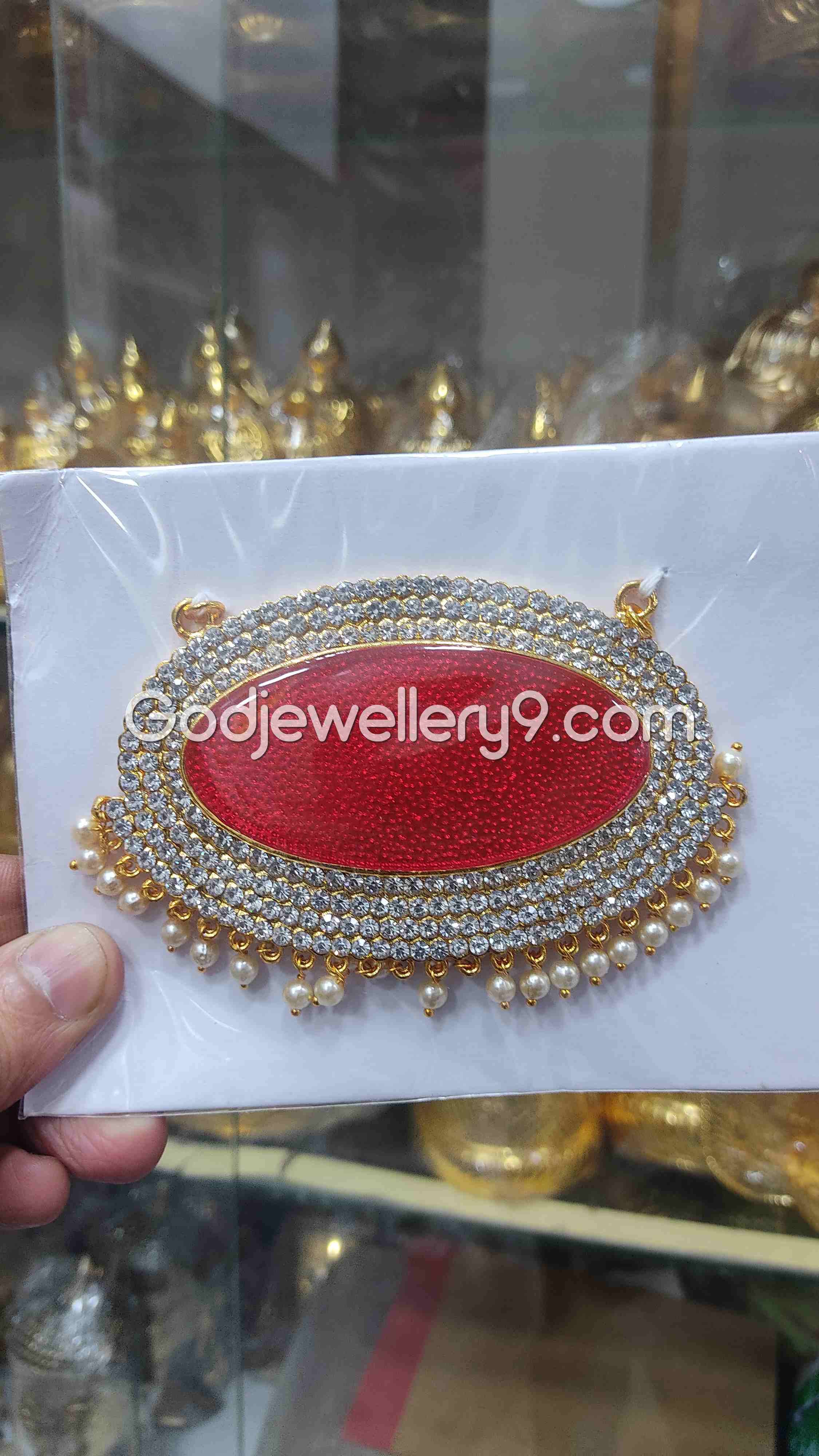 Deity Big Maroon Oval Stone Dollar Pendant Jewellery For God G33