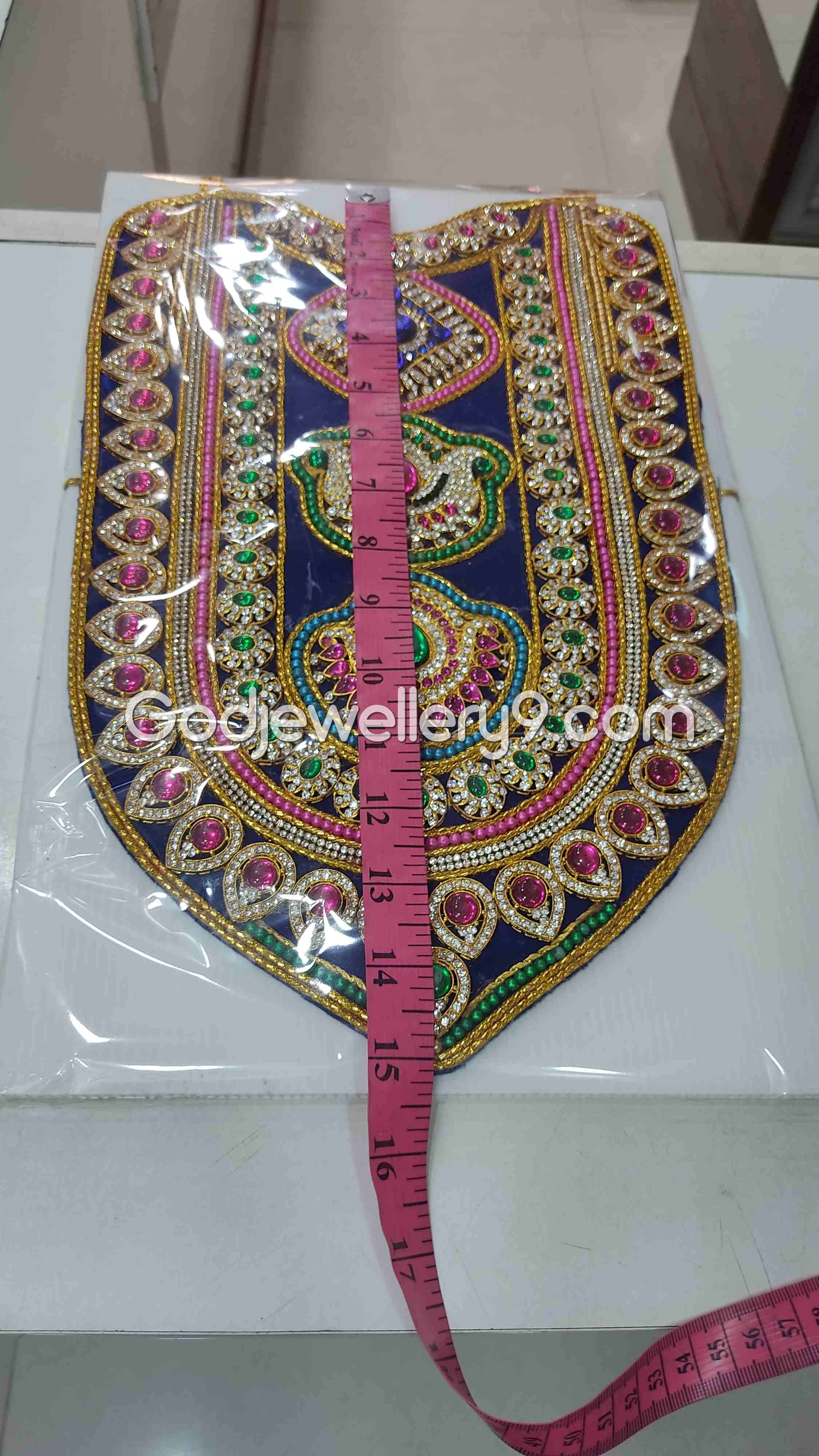 Deity Blue Long MultiColor Stone Necklace Haram Kavasam Jewellery