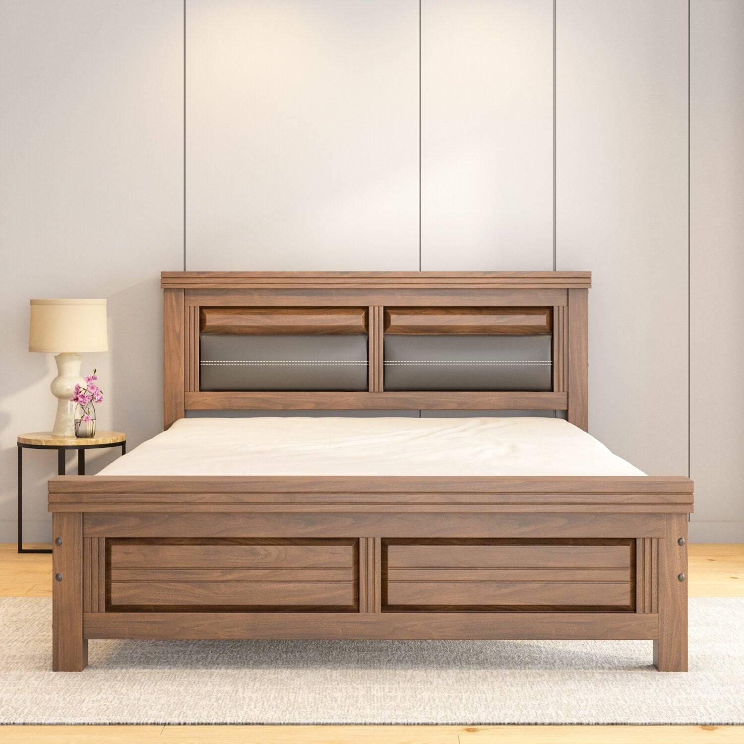 Dexter Solid Wood Queen Bed without Storage- Cappucino
