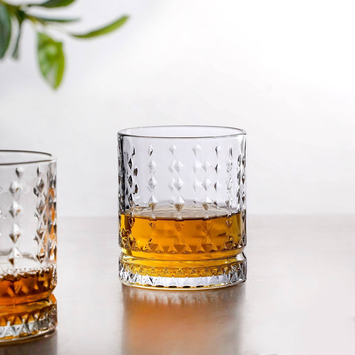 Diamond Patterned Set Of 6 Whiskey Glasses 380ml